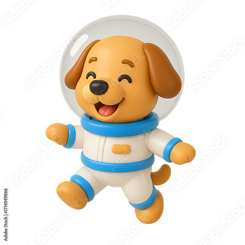 Adorable cartoon dog astronaut in space suit.