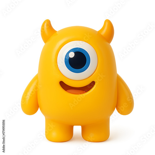 Cute yellow oneeyed monster toy with small horns.