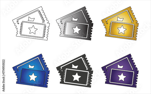 Film Ticket Icon Set. Vector Icon Set