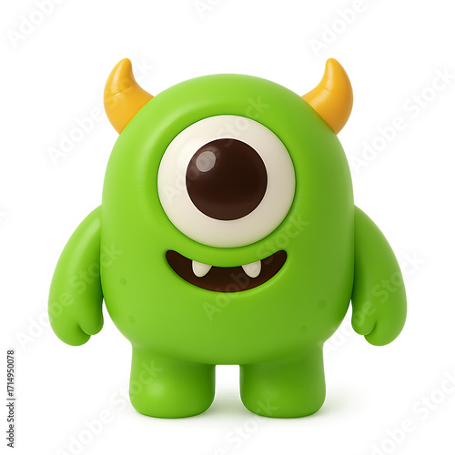 Cute One Eyed Green Monster Cartoon Character.