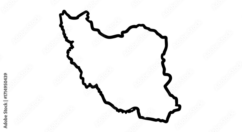 Obraz premium Iran outline on white background displaying clean country contour. Political outline of Iran shows territory, borders, and geographical shape, isolated for clarity.