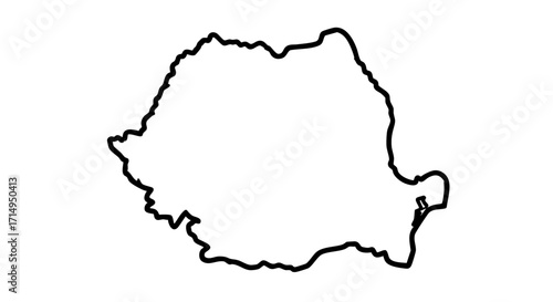 Country outline of Romania shows its geographical shape on white background. Country outline illustrates borders and unique form of Romania.