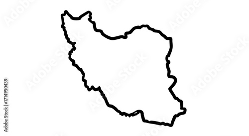 Iran outline on white background displaying clean country contour. Political outline of Iran shows territory, borders, and geographical shape, isolated for clarity.