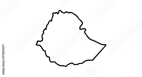 Simple map outline of Ethiopia on white background. Geographical map outline shows country's borders, defining country. Ethiopia map outline is perfect for geography lessons, educational materials,