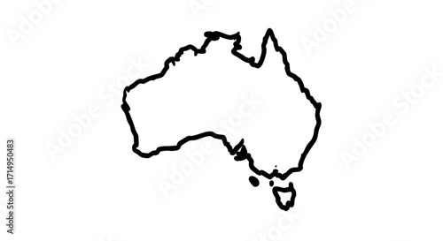 Outlined country, simple geographic shape of Australia on blank canvas. Outlined country geography showcases mainland and surrounding islands in minimalist style.