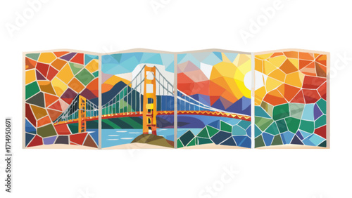 Golden gate bridge san francisco california mosaic style colorful artwork scenic landscape painting