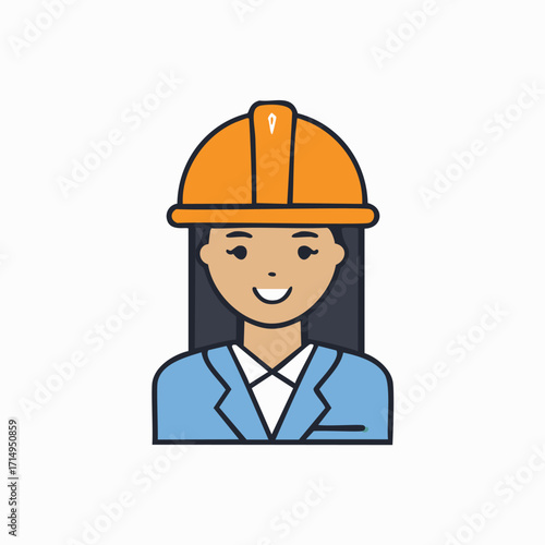 Female Engineer Icon with Hard Hat woman worker