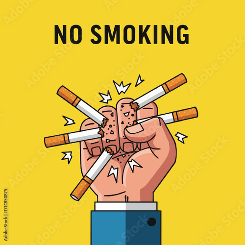 Powerful Illustration Fist Crushing Cigarettes, Symbolizing Resolve to Quit Smoking, Overcome Addiction, and Embrace a Healthier Life