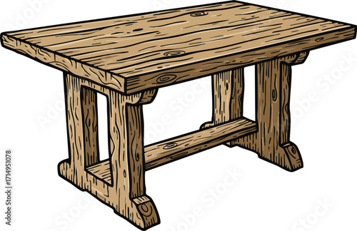 Wooden rustic table furniture illustration with natural wood texture design vector 