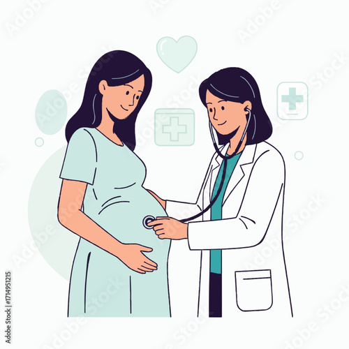A caring female doctor conducting a comprehensive prenatal examination on a smiling pregnant woman, emphasizing maternal health and well-being during the vital stages of pregnancy journey