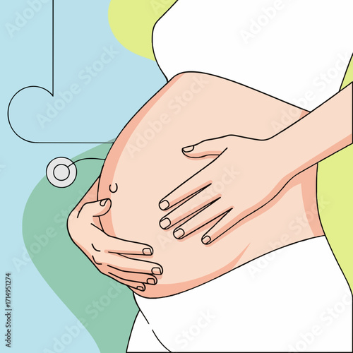 Tender moment of an expectant mother embracing her growing baby bump, a visual representation of pregnancy's journey, health, and medical care