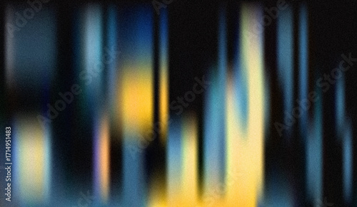 Abstract Night City Lights Blurred Background: Vertical Streaks of Noise, Teal, Gold, and Black Tones.
