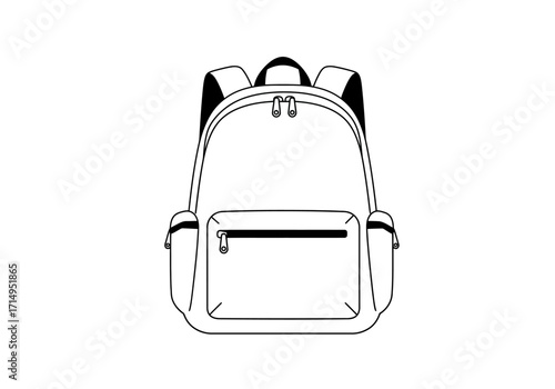 A backpack with a front pocket zippers side pockets straps and a handle