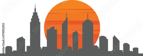 Abstract city skyline at sunset, a background for business, technology, nature, people, travel, and lifestyle. This modern city reflects fashion trends