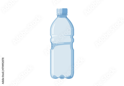 A clear blue plastic water bottle with a cap standing upright