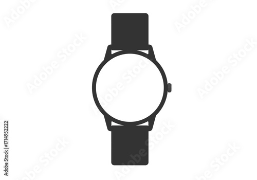 A gray silhouette of a wrist watch with a round face and bands
