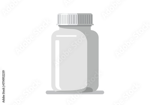 A gray plastic bottle with a textured white cap rests on a pale gray surface