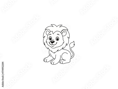 Cartoon image of a lion cub on a white background for coloring. Vector illustration	