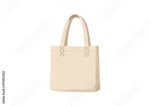 A plain lightcolored cloth tote bag with handles centered on a white background