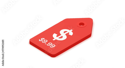 Isometric red price label with a dollar symbol and the value 999.