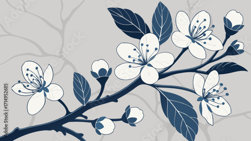 Explore beautiful cherry blossom branch vector art illustration with floral spring design element