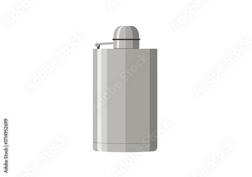 A stainless steel hip flask with an attached cap and a minimalist design