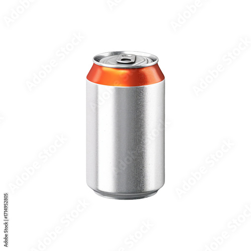 Refreshing metal beverage can with orange top isolated on a studio background