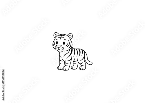 Cartoon image of a tiger cub on a white background for coloring. Vector illustration.