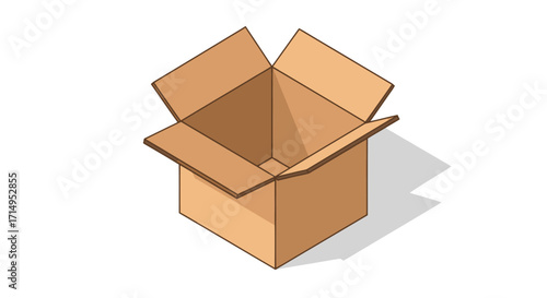 Open Empty Brown Cardboard Box Illustration with Flaps Up.