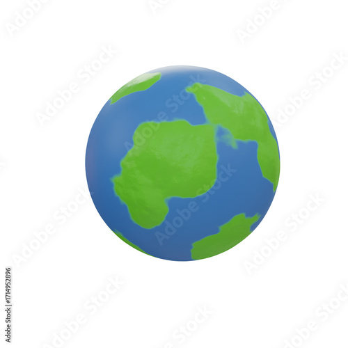 Stylized earth globe with blue oceans and green continents floating in space