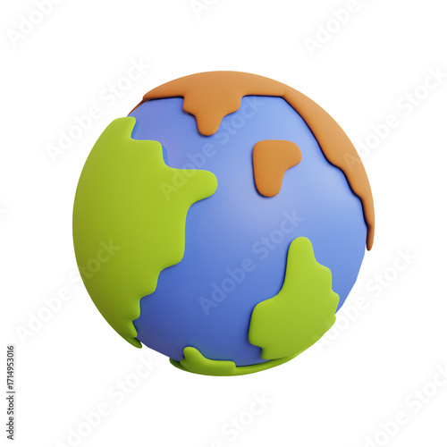 Stylized earth globe with continents in vibrant colors and textures representing global concepts