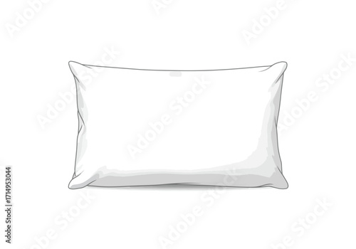 A white rectangular pillow with rounded corners rests on a flat surface casting a shadow