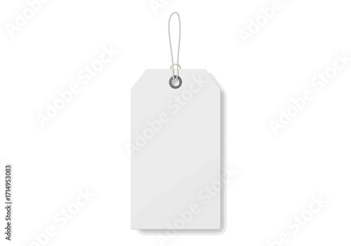 A white tag with a gray string against a white background