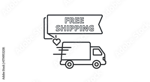 Free Shipping Delivery Van Icon with Heart.