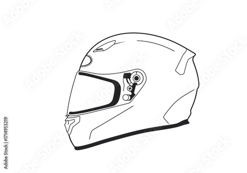 An outline drawing shows a motorcycle helmet detailed with a visor mechanism and aerodynamic design