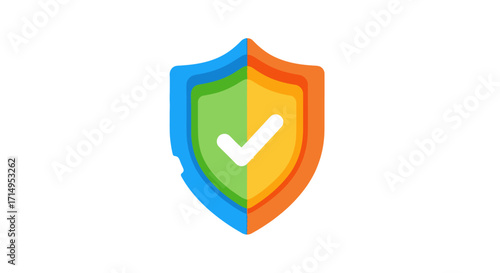 Colorful Shield Icon with Checkmark Symbolizing Security and Protection.