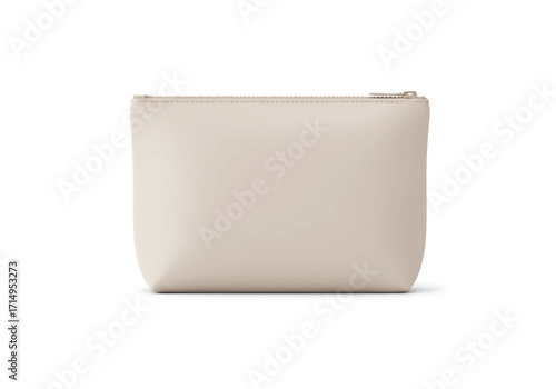 Beige rectangular pouch with a zipper closure centered in a white solid background