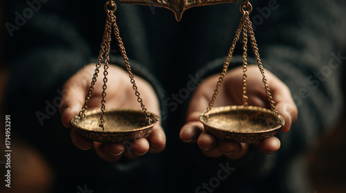 A close-up of hands balancing scales symbolizing justice and philosophy