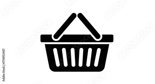 Black Shopping Basket Icon with Handles and Slats.