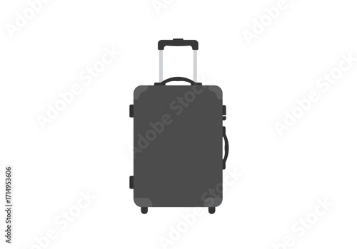 Gray suitcase with a telescoping handle standing upright