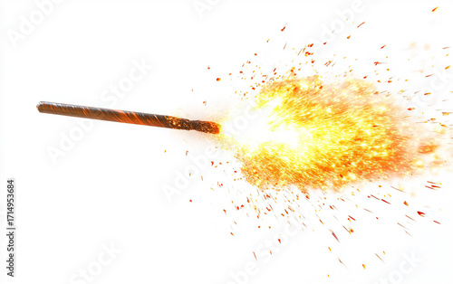 Close-up of a firecracker spark soaring through the night sky highlighting vibrant motion and bright energy isolated on white background PNG