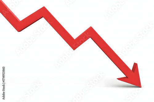 Red arrow down trend decline decrease loss recession financial crisis chart