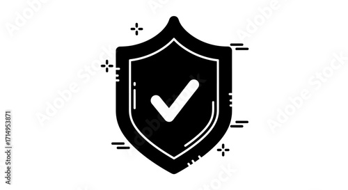 Black Shield Icon with White Check Mark Symbol.