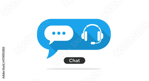 Blue Chat Bubble with Headset Icon for Customer Support.