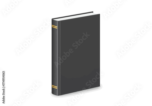 Standing book dark cover with gold accents on the spine white pages