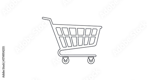 A simple black and white line art icon of a shopping cart or trolley for online stores.