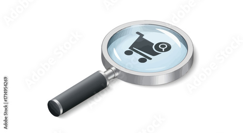 Magnifying Glass with Shopping Cart Search Icon.