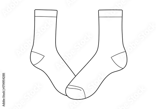 Two socks are shown sidebyside in an outline format with cuffs heels and toes clearly defined