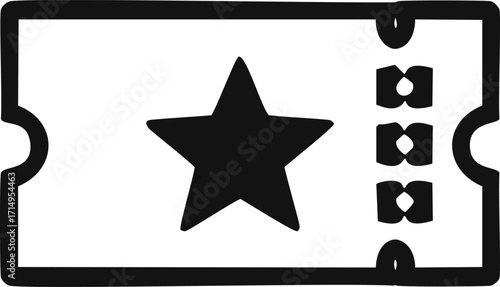 Hand drawn ticket with star and perforations sketch