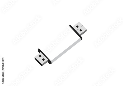 White USB drive depicted with ports on both ends black trim and a minimalist style